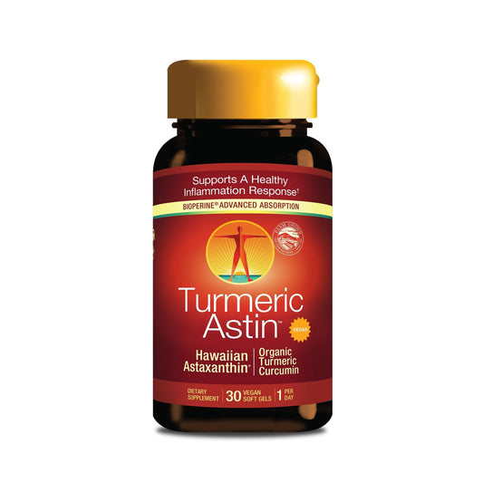 Nutrex Hawaii TurmericAstin bottle full with vegan softgels for antioxidant support.