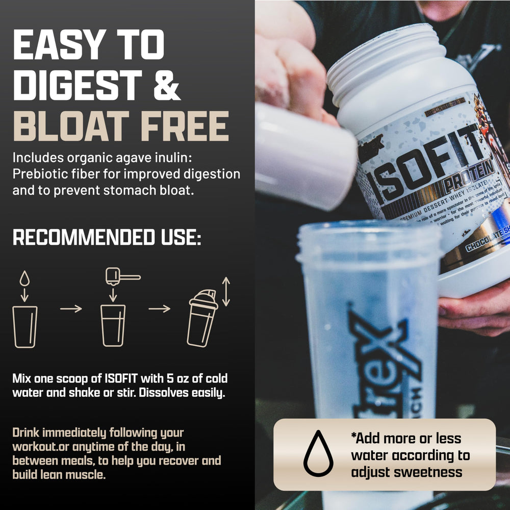 Nutrex IsoFit Vanilla Bean Ice Cream powder in shaker for a quick protein boost