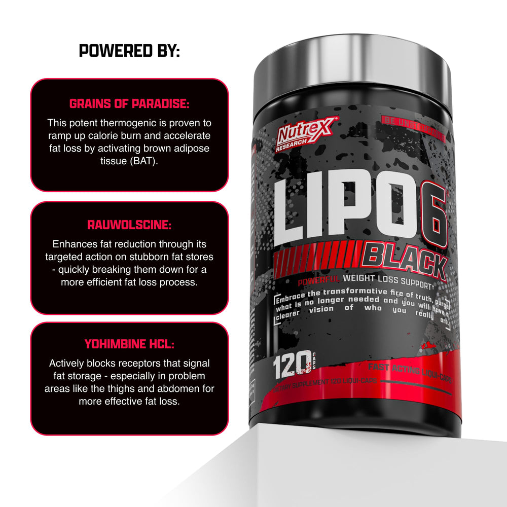 Nutrex Lipo-6 Black Max in a workout scene for energized training sessions.