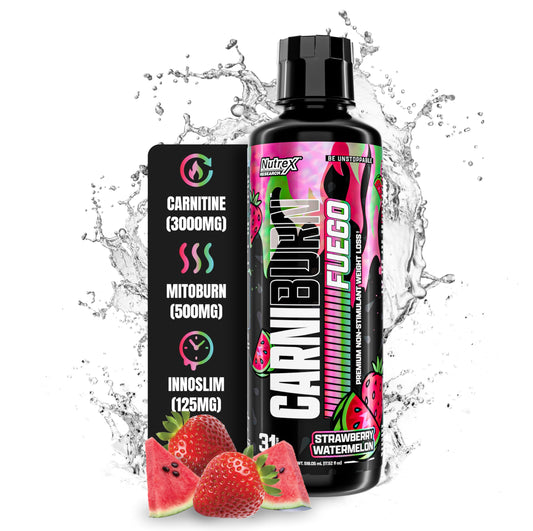 Nutrex Research Carniburn Liquid bottle showing 3000mg L-Carnitine formulation for metabolism support