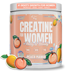 Nutrex Research Peach Mango creatine tub highlighting flavor and strength support.