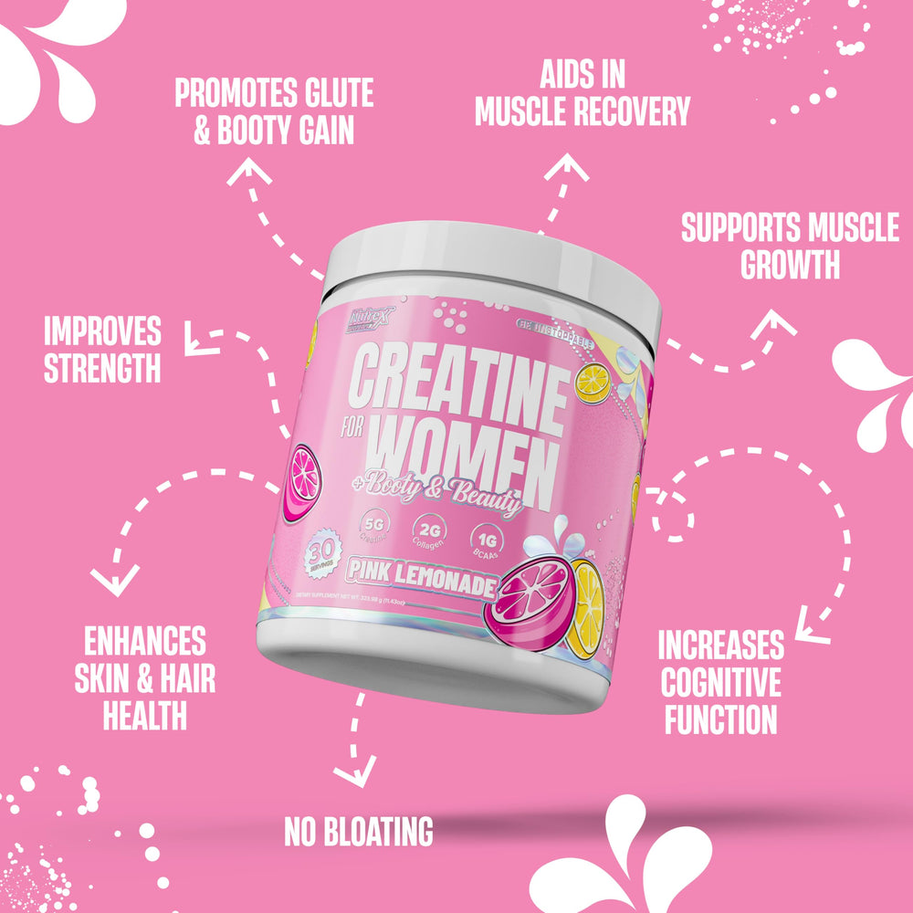 Nutrex Creatine Women scoop beside the tub ready for dose.