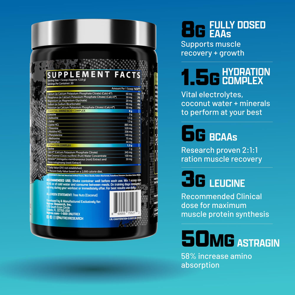 Pouring Nutrex EAA Hydration Blueberry Lemonade from bottle into glass