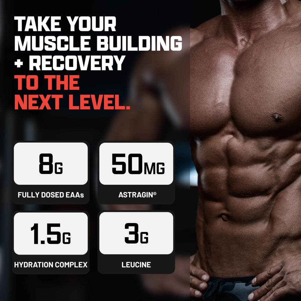 Nutrex Research EAA Hydration ready-drink glass shows flavorful, zero sugar hydration option