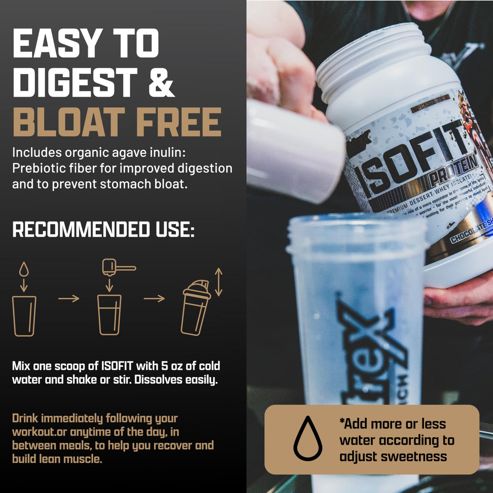 IsoFit nutrition panel highlights essential amino acids and gluten-free formula.