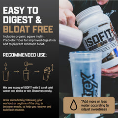 IsoFit nutrition panel highlights essential amino acids and gluten-free formula.