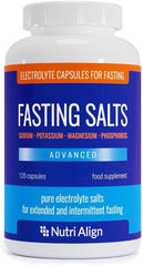 Nutri-Align Fasting Salts bottle shows premium electrolyte blend for fasting support.