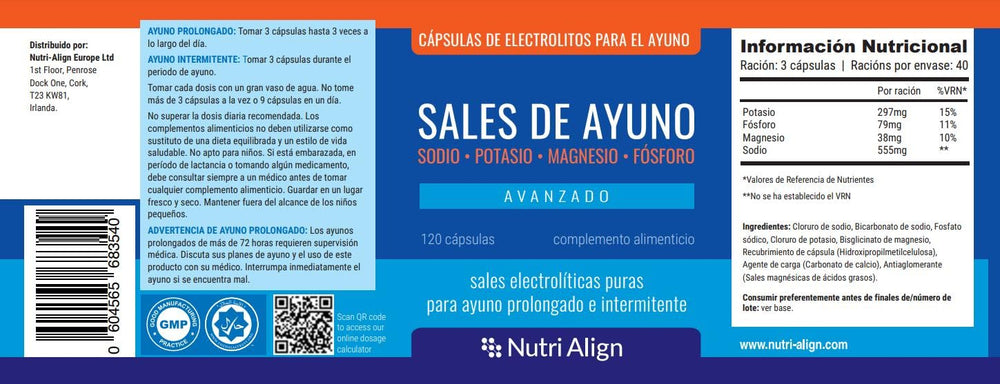 Nutri-Align Fasting Salts packaging box emphasizing complete electrolyte mix.