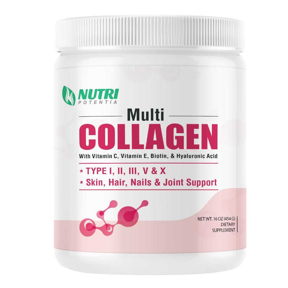 Nutri Potentia multi-collagen powder tub front for daily skin and joint support.