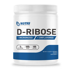 NUTRI POTENTIA Pure D-Ribose powder packaging showing gluten-free labeling.