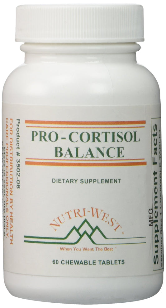 Nutri-West Pro-Cortisol Balance pack front showing 60 chewables for daily support