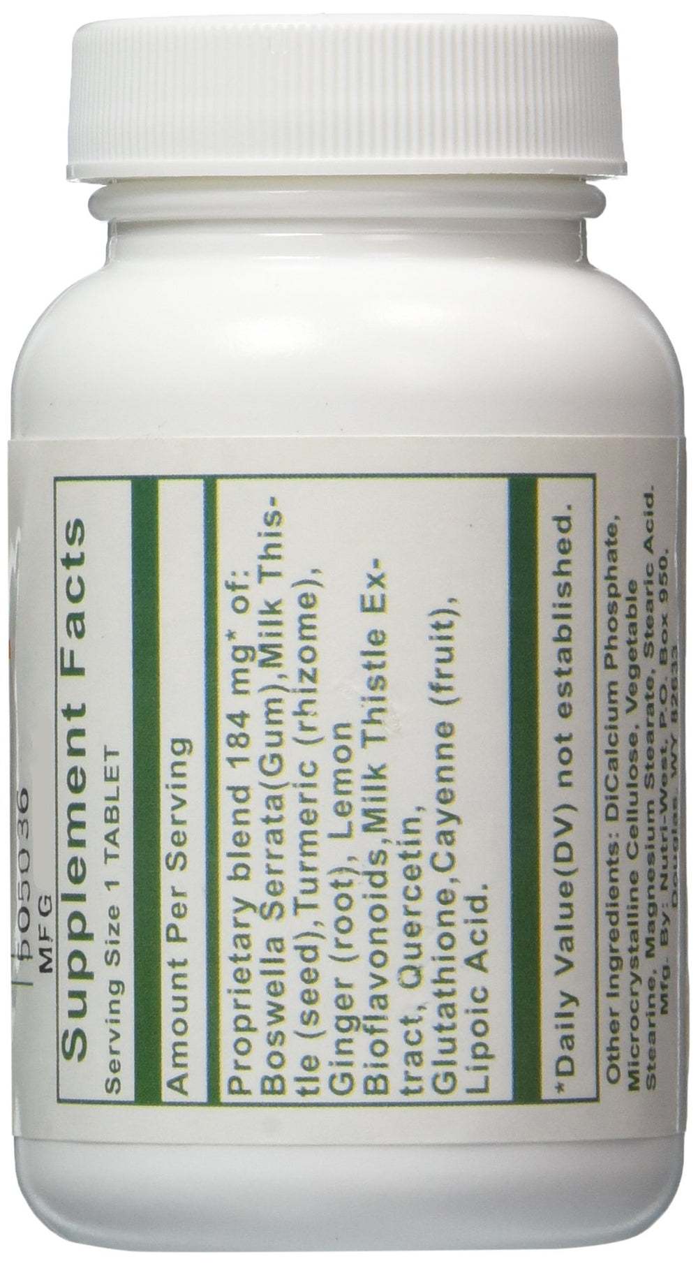Nutri-West Total Inflam bottle back view showing origin and joint support use