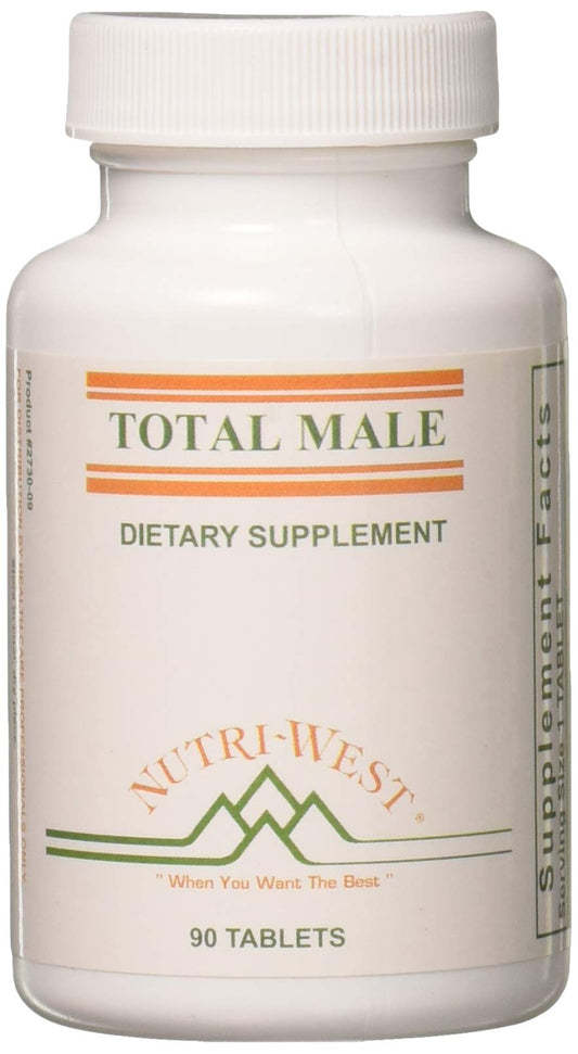 Nutri-West Total Male bottle: compact 90-tablet package for everyday use.