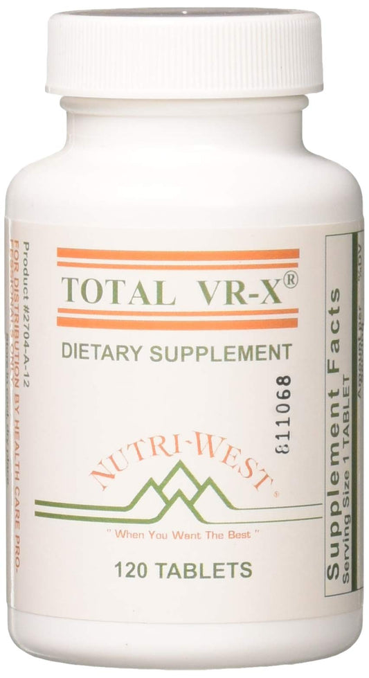 Nutri-West Total VR-X bottle closeup shows premium quality and reliability.