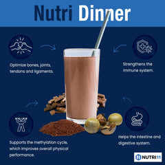 Glass of NutriDinner shake showing creamy texture for restful sleep