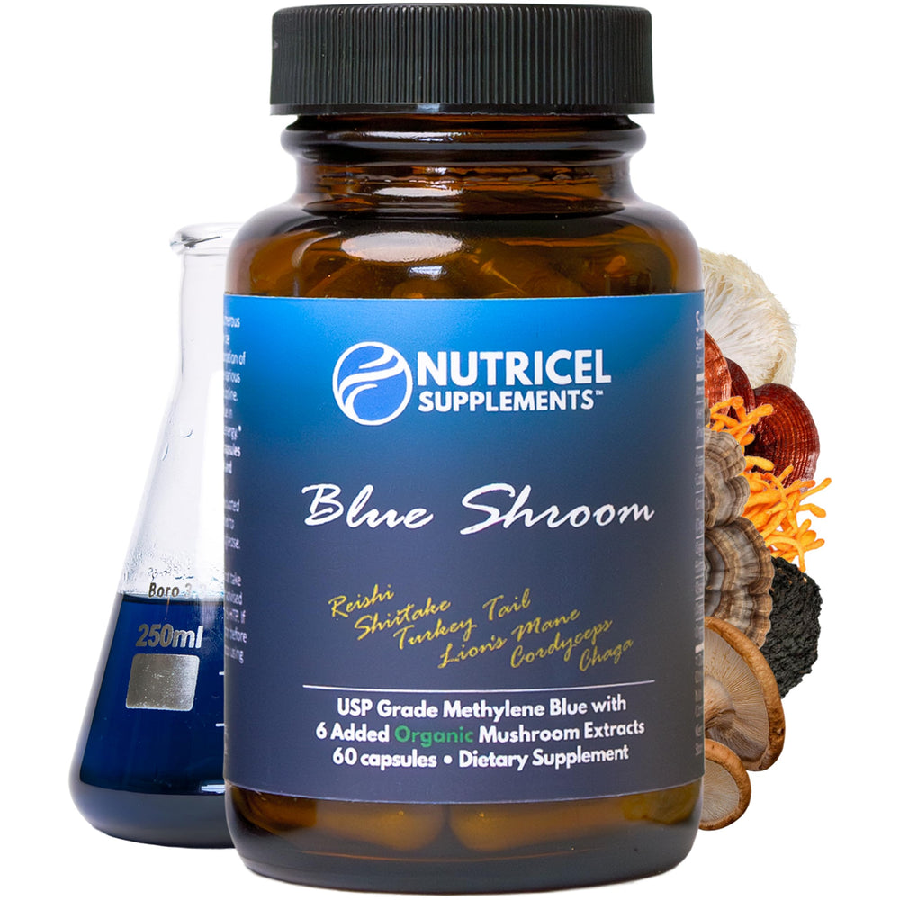 Nutricel Methylene Blue Capsules bottle showing precise 7 mg dosing for daily support