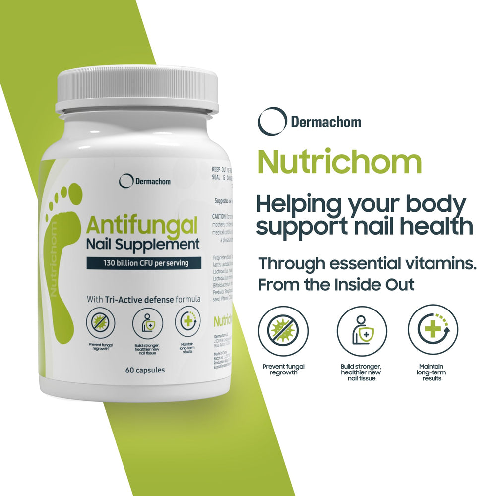 Nutrichom probiotic fungal nail cleanser capsules help support nail health from within.