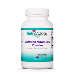 Nutricology Buffered Vitamin C Powder bottle shows high-dose formula for daily support