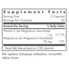 NutriCology magnesium ascorbate label close-up highlighting non-acidic vitamin C.