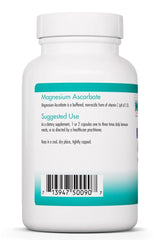 NutriCology magnesium ascorbate bottle with supplement facts panel.
