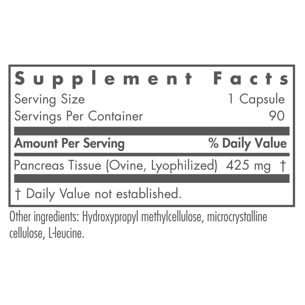 Nutricology Pancreas Lamb Supplement capsules close-up showing enzyme blend for digestion.
