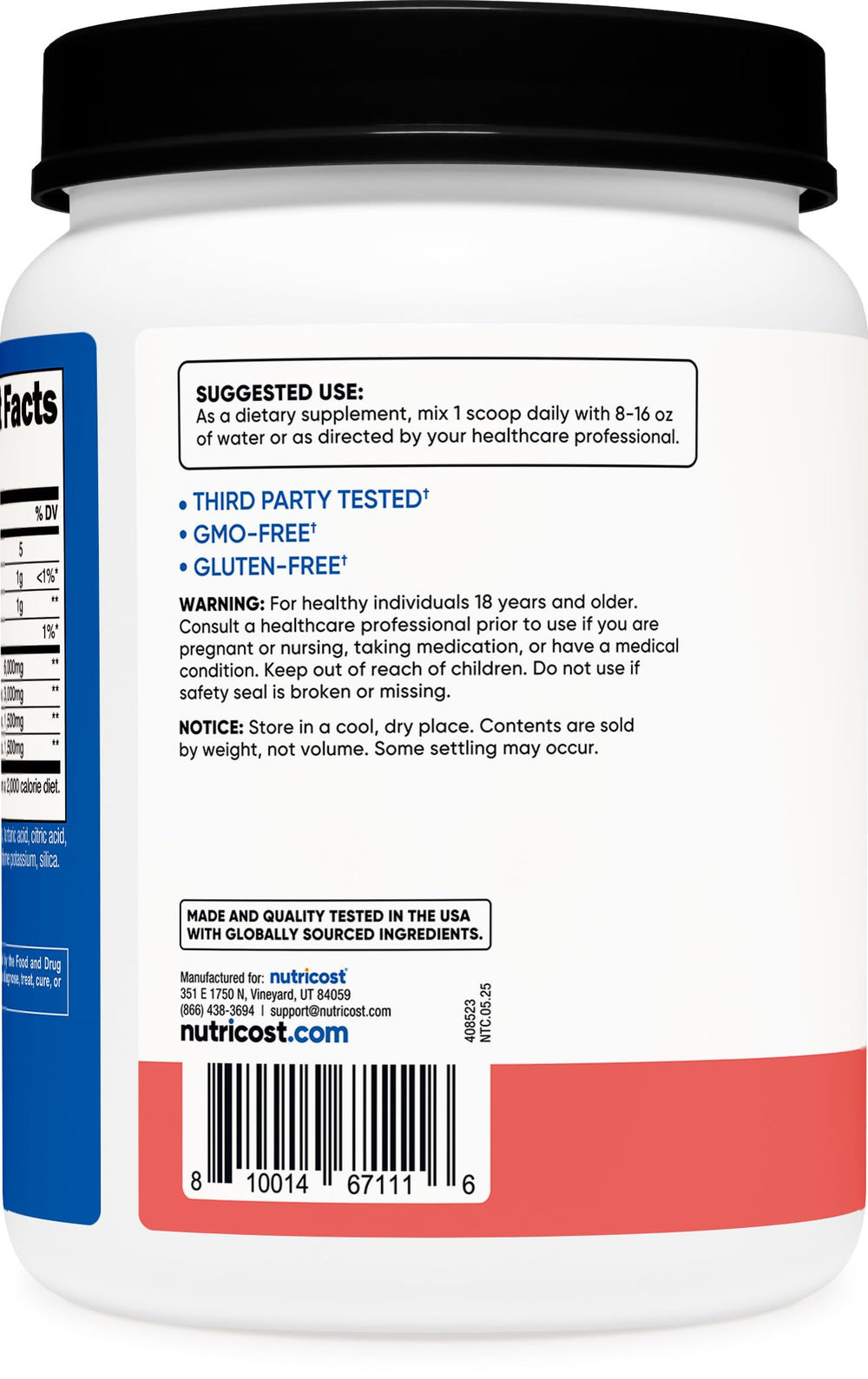 Nutricost BCAA Powder beside an athlete bottle for on-the-go use.