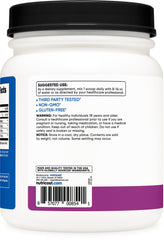 Close-up of Nutricost BCAA Powder grape label showing quality features