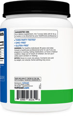 Nutricost BCAA Powder Green Apple label close-up highlighting ingredients.