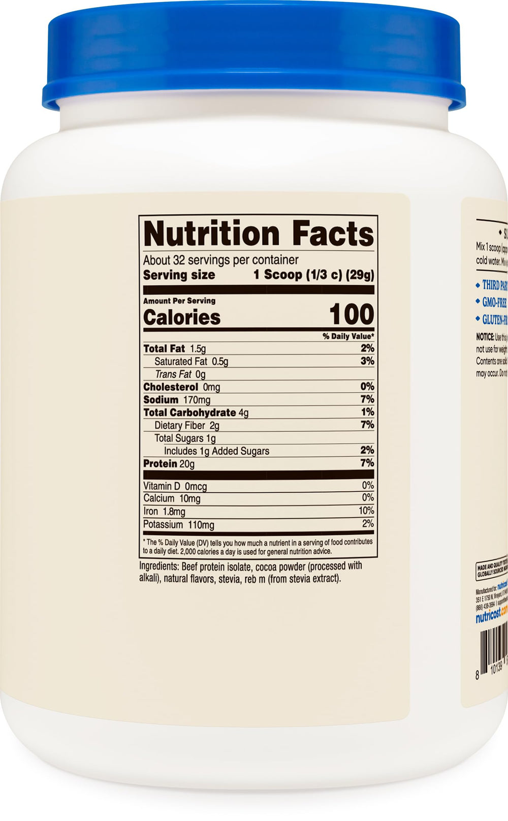 Glass of Nutricost chocolate beef protein shake ready to drink