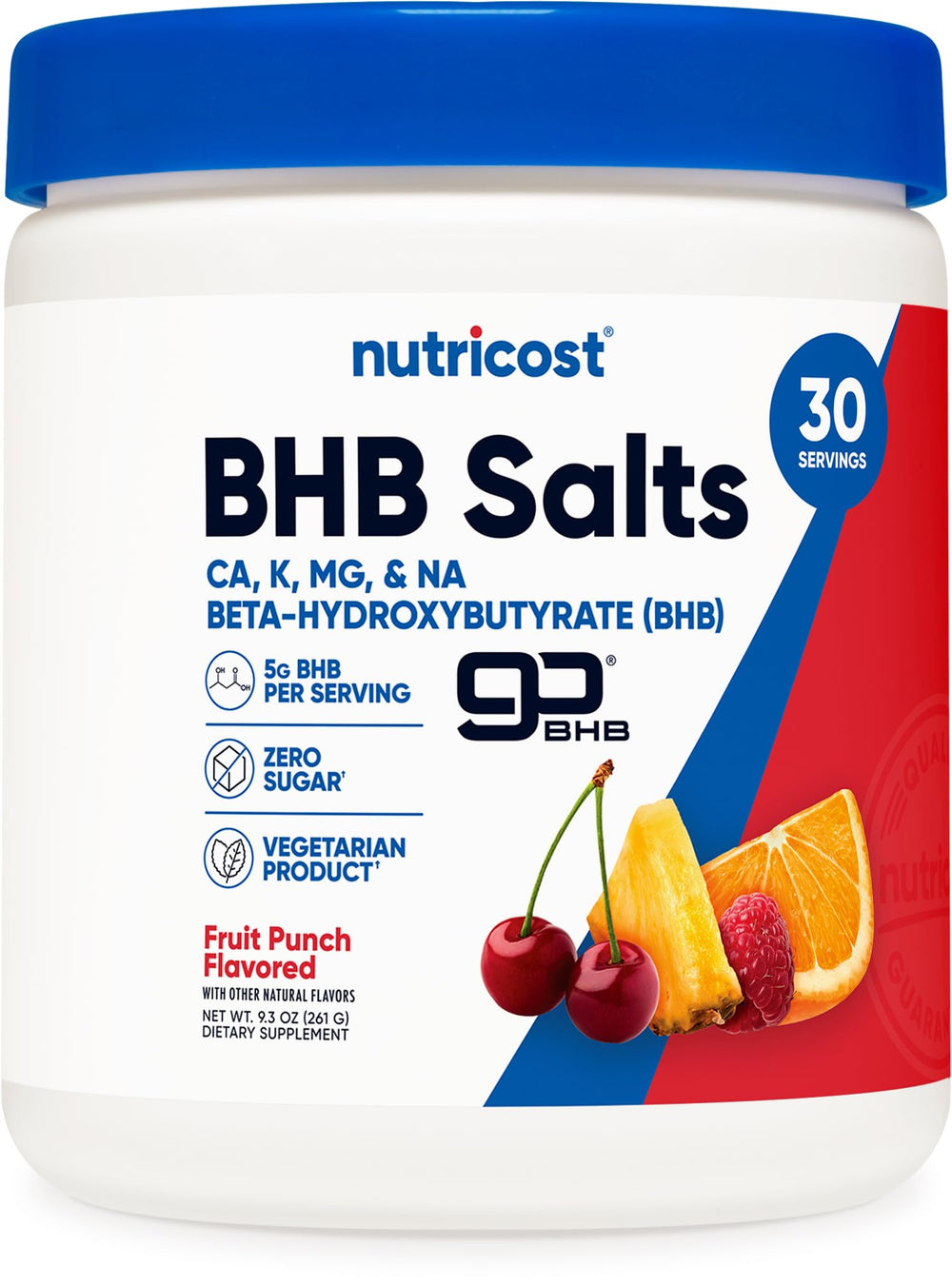Nutricost BHB Salts Drink Mix Fruit Punch bottle for daily energy support.