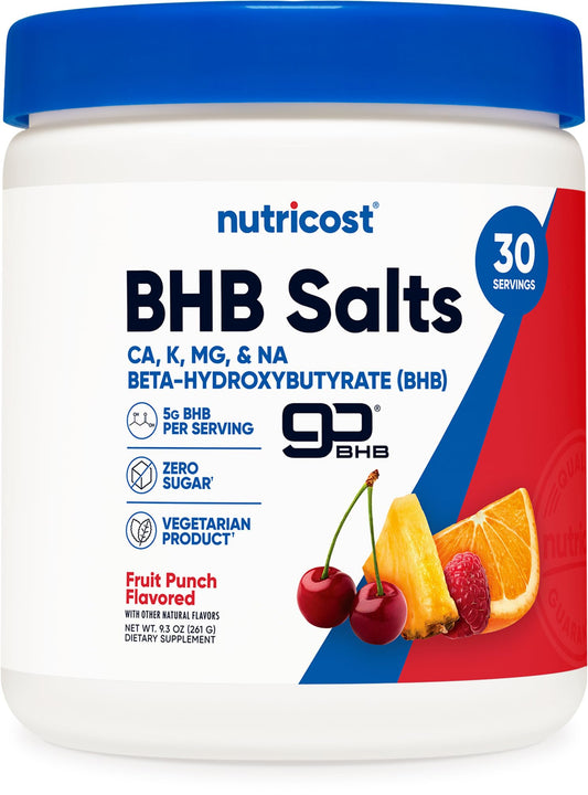 Nutricost BHB Salts Drink Mix Fruit Punch bottle for daily energy support.