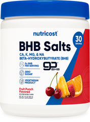 Nutricost BHB Salts Drink Mix Fruit Punch bottle for daily energy support.