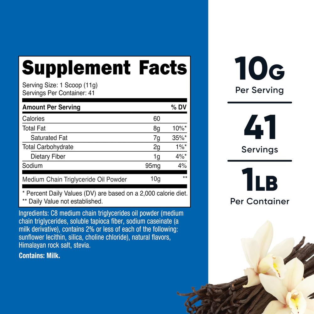 Nutricost C8 MCT Oil Powder measuring scoop for easy daily serving.