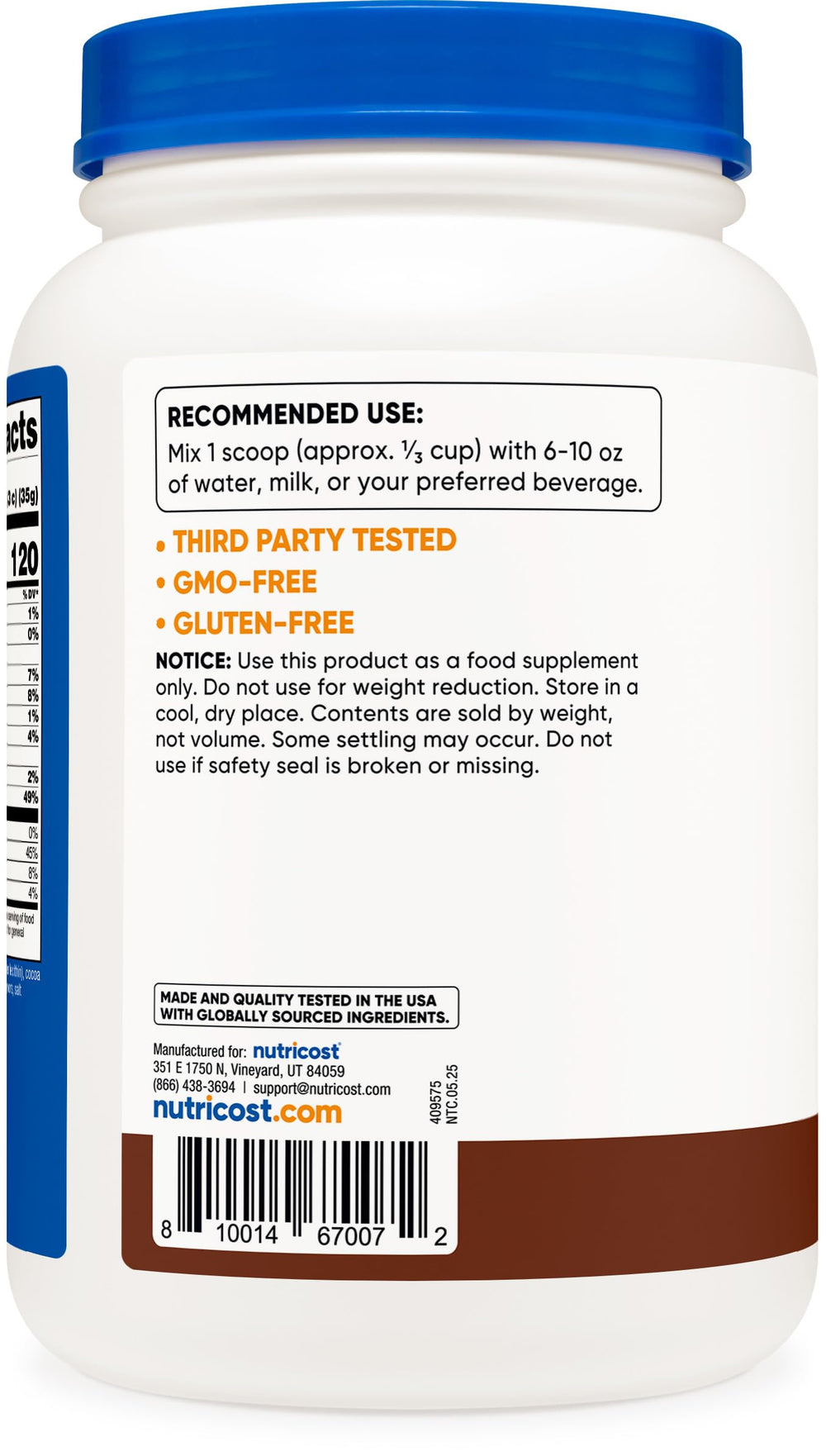 Nutricost Casein Protein Powder packed in GMP-compliant FDA-registered facility.