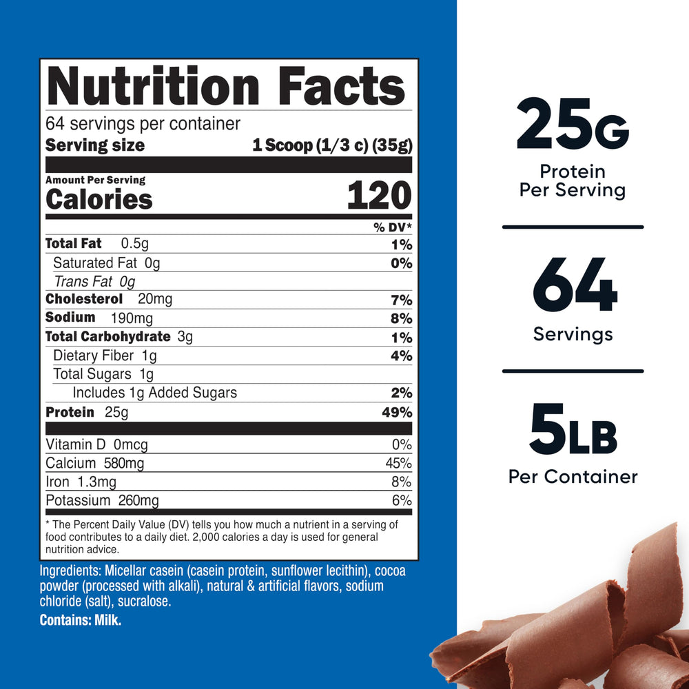 Nutricost casein powder 5lb chocolate scoop shows easy, measured servings