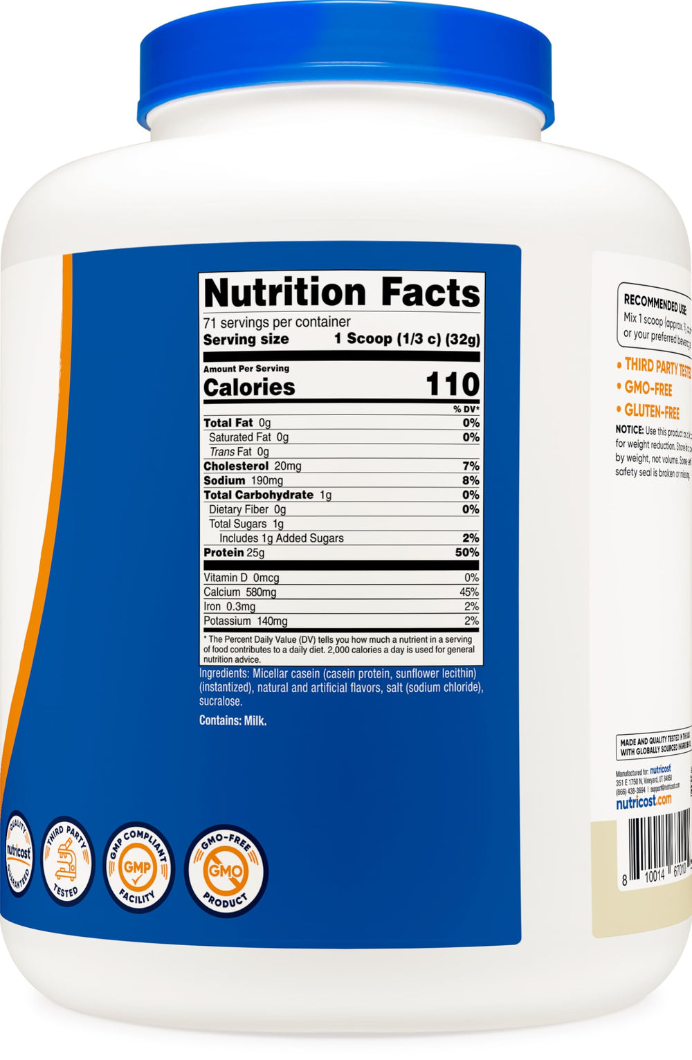 Nutricost Casein Vanilla shake prepped, smooth texture ideal for post-workout or bedtime.