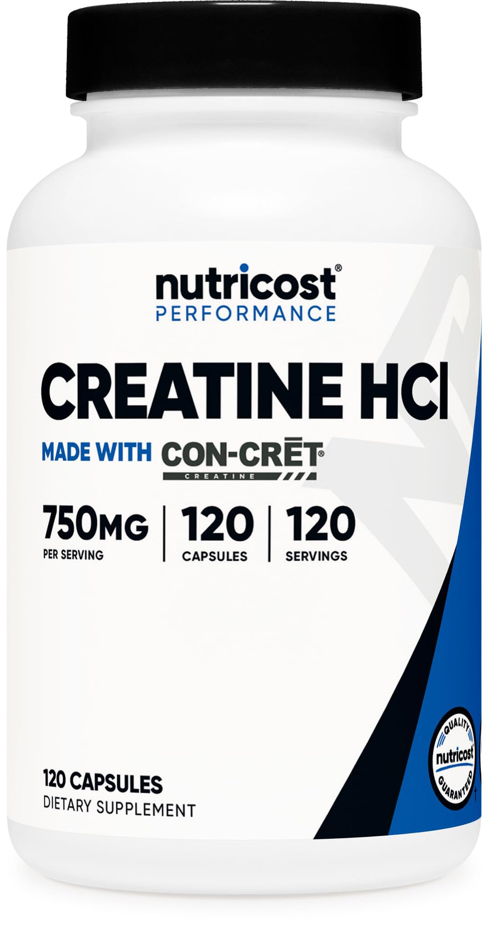 Nutricost Creatine HCl bottle front view for easy daily supplementation.