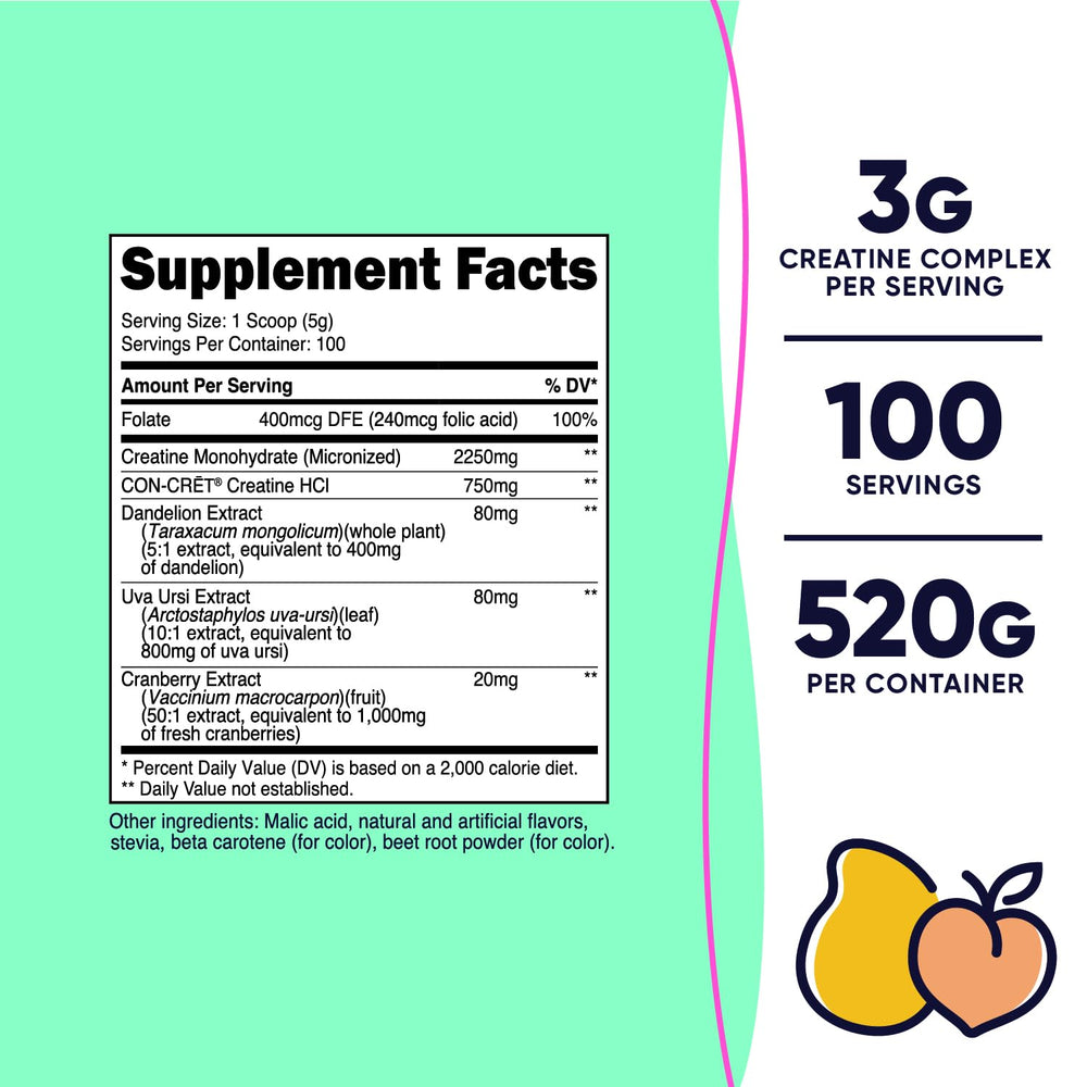 Nutricost Creatine Monohydrate Peach Mango label with added extracts