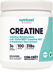 Nutricost creatine monohydrate bottle with scoop for easy daily use