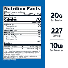 Nutricost Dextrose Powder ingredient label close-up highlighting purity and testing