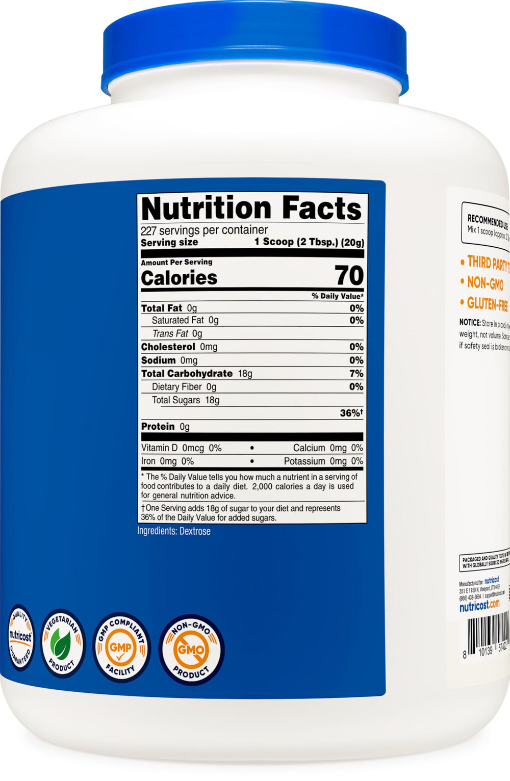Nutricost Dextrose Powder 10 lbs packaging suitable for bulk use