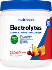 Nutricost Electrolyte Complex tub front for convenient daily hydration support.