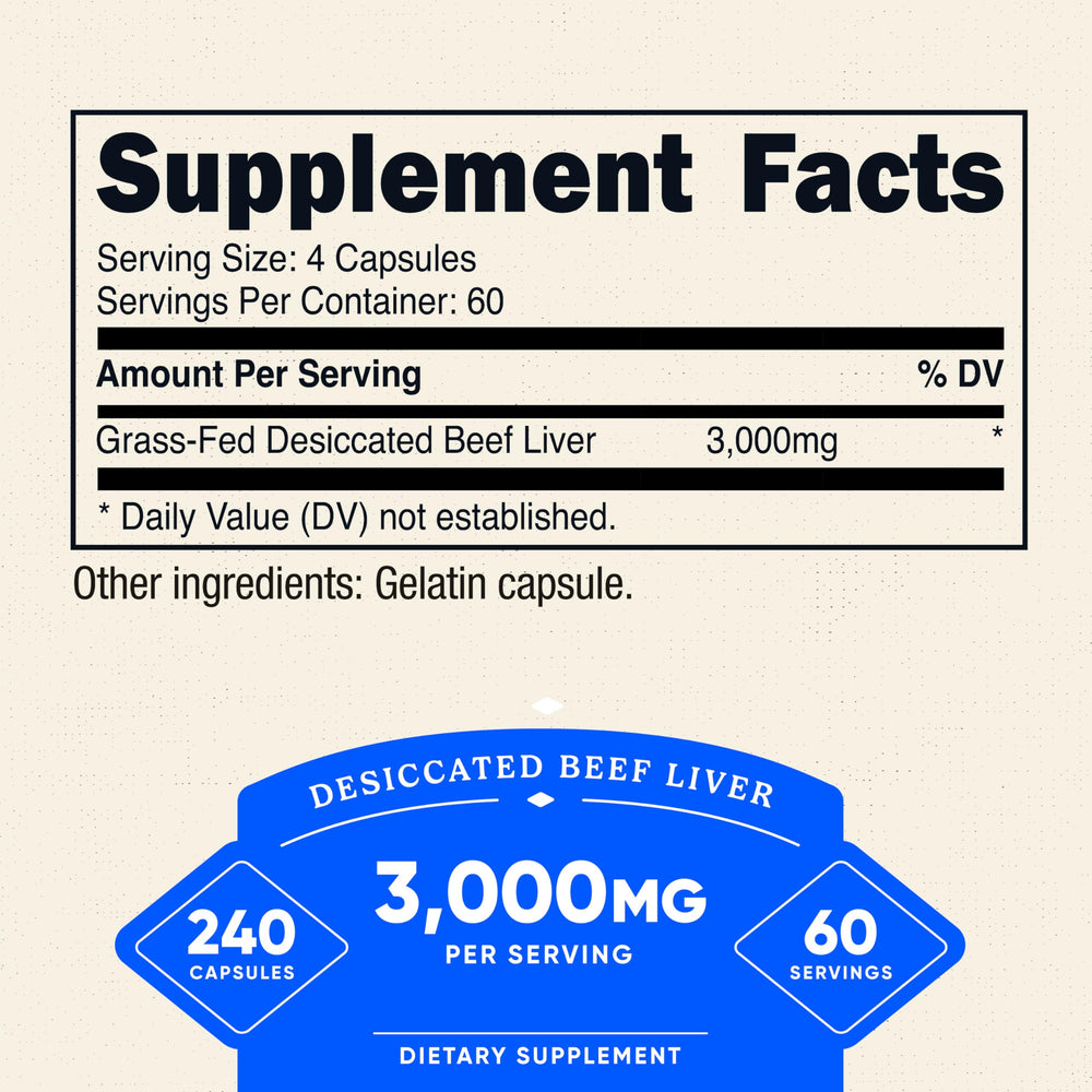 Nutricost beef liver capsules close-up for easy daily supplementation.