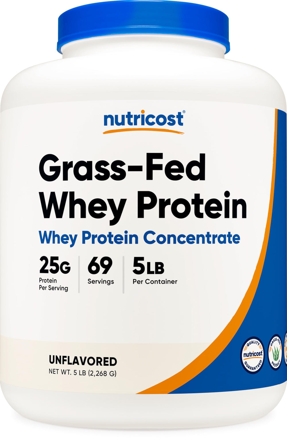 Nutricost grass-fed whey protein concentrate front bottle for convenient daily shakes.