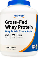 Nutricost grass-fed whey protein concentrate front bottle for convenient daily shakes.