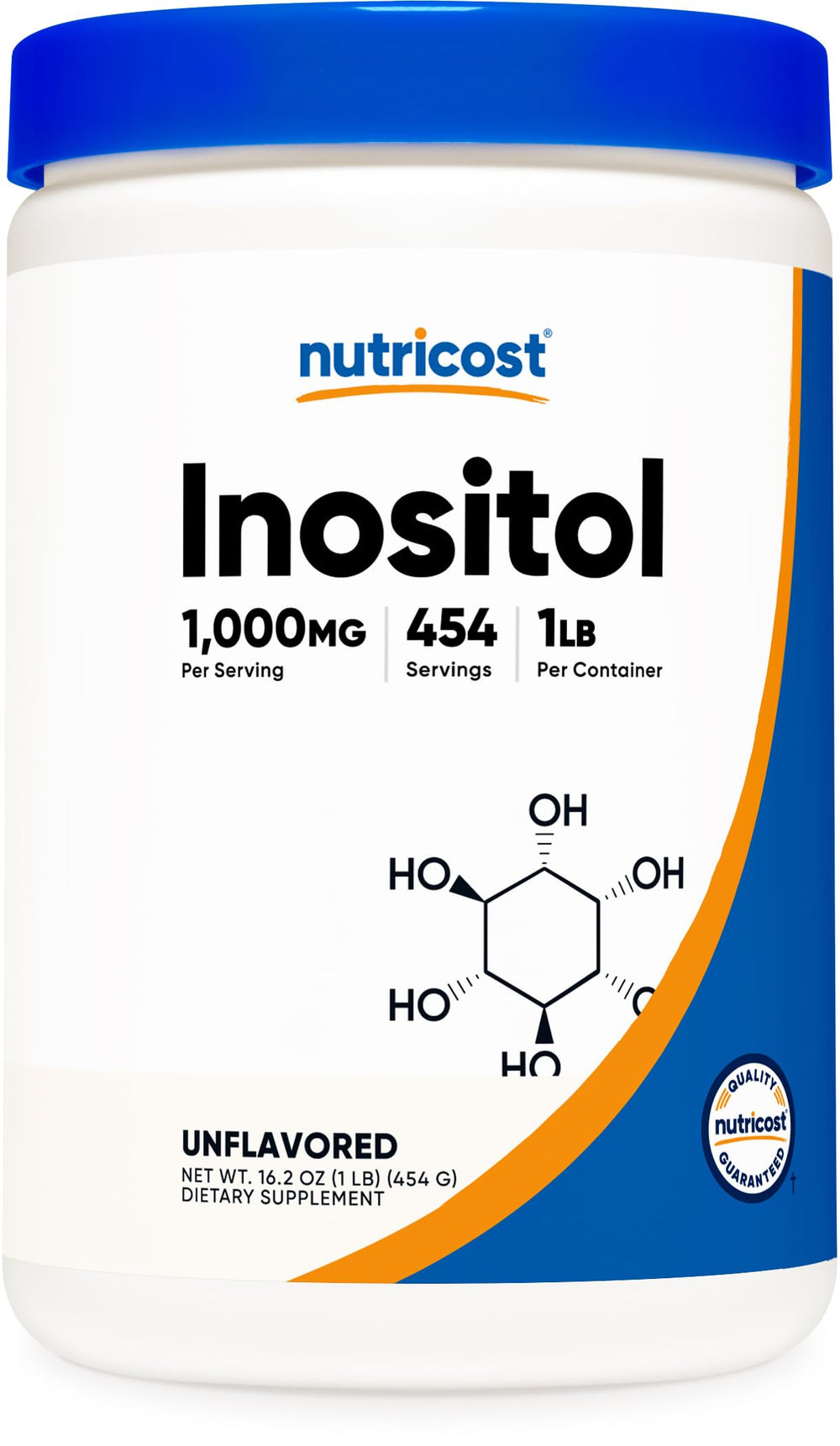 Nutricost Inositol Powder bottle front showing gluten-free, non-GMO formulation.
