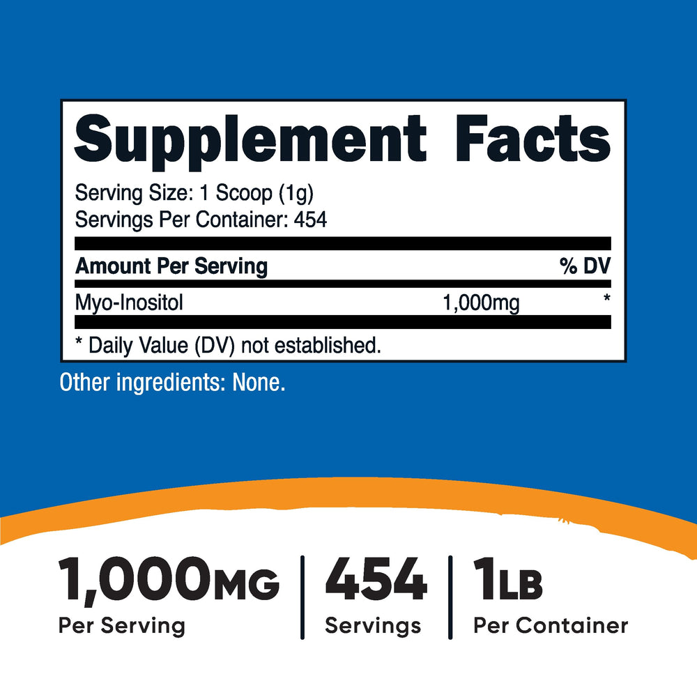 Nutricost Inositol Powder scoop ready for a 1000 mg serving.