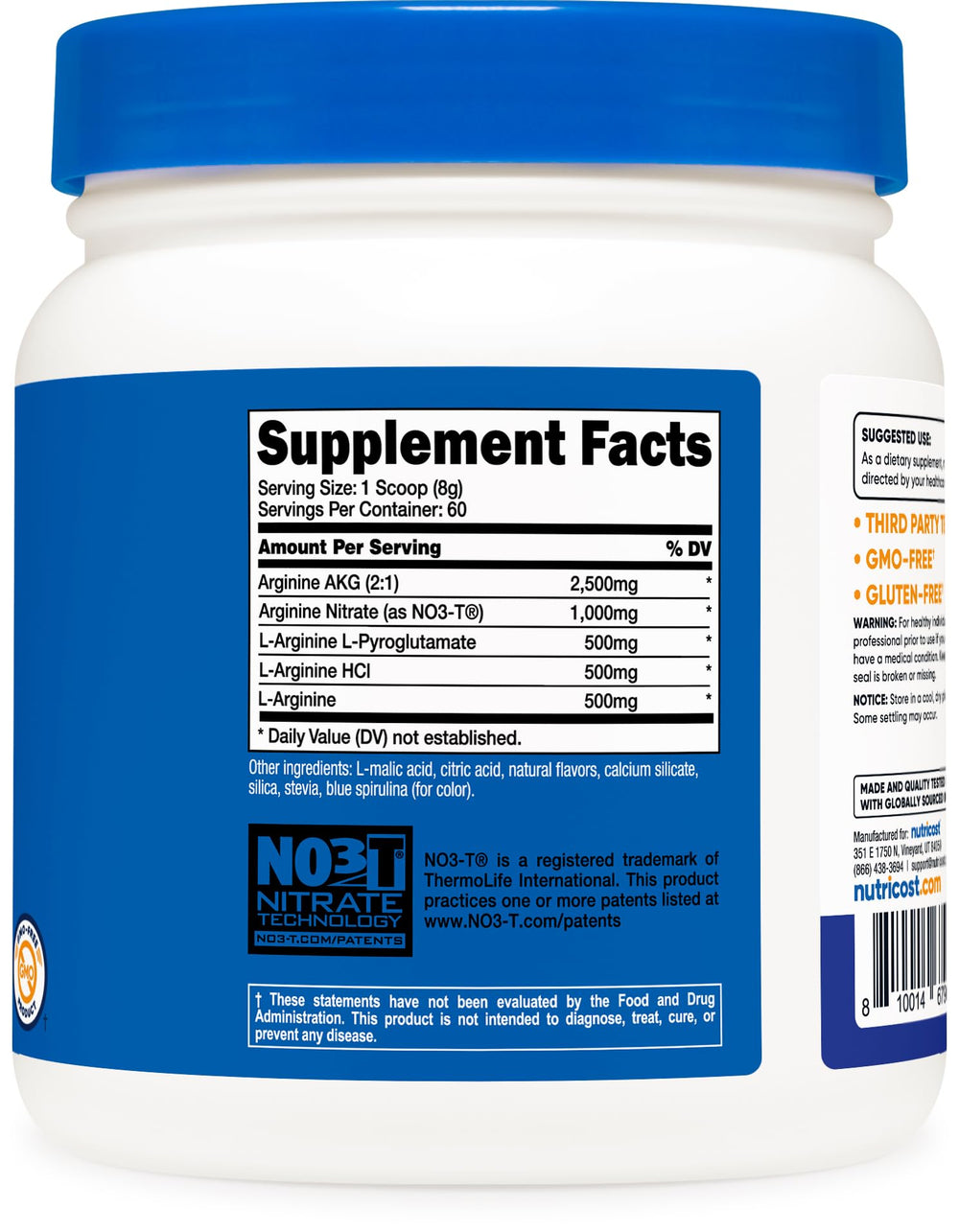 Nutricost L-Arginine Complex bottle in gym scene, suggesting active use
