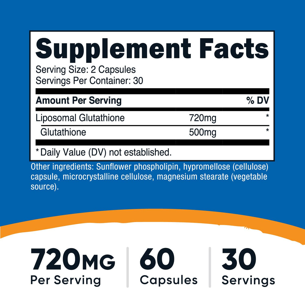Nutricost Liposomal Glutathione capsules close-up showing easy, vegan daily use.