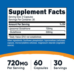 Nutricost Liposomal Glutathione capsules close-up showing easy, vegan daily use.